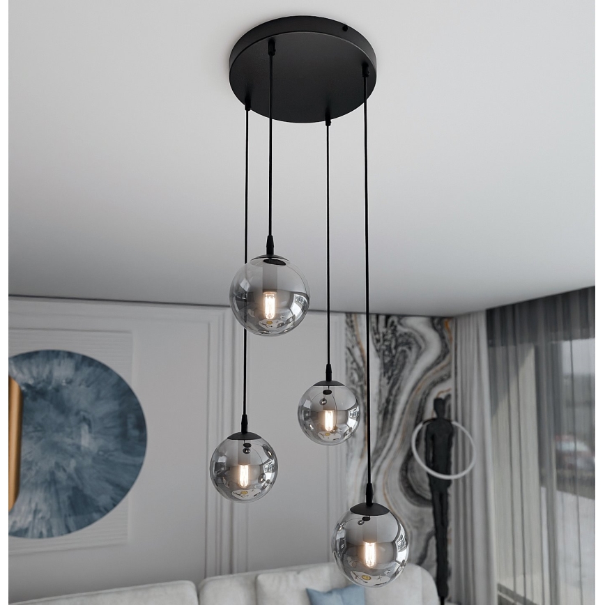 Lustr na lanku COSMO 4xE14/10W/230V pr. 40 cm černá/šedá