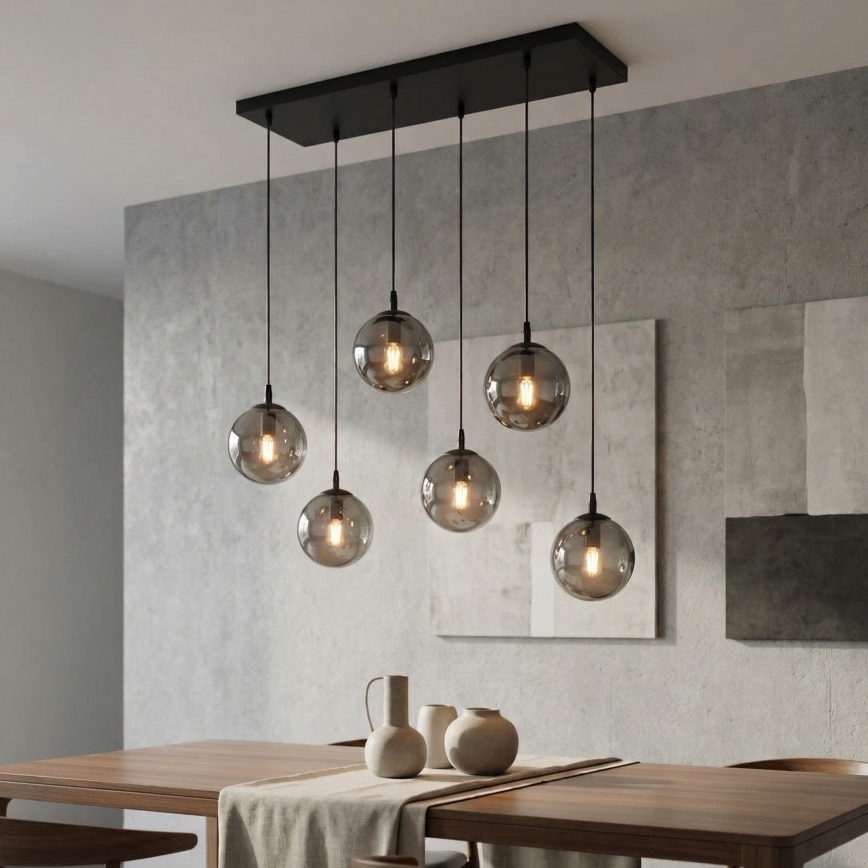 Lustr na lanku COSMO 6xE14/10W/230V černá/šedá