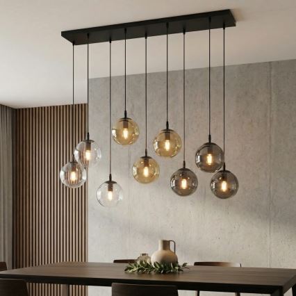 Lustr na lanku COSMO 9xE14/10W/230V černá/šedá/béžová/čirá