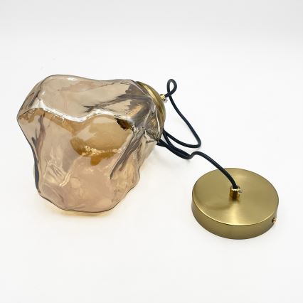 Lustr na lanku CRISTAL 1xE14/15W/230V mosaz/kouřová béžová