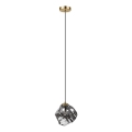 Lustr na lanku CRISTAL 1xE14/15W/230V mosaz/kouřová černá