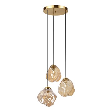 Lustr na lanku CRISTAL 3xE14/15W/230V mosaz/kouřová béžová