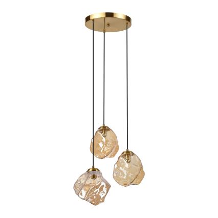 Lustr na lanku CRISTAL 3xE14/15W/230V mosaz/kouřová béžová