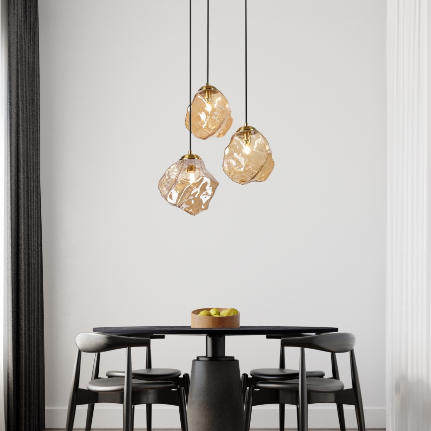 Lustr na lanku CRISTAL 3xE14/15W/230V mosaz/kouřová béžová