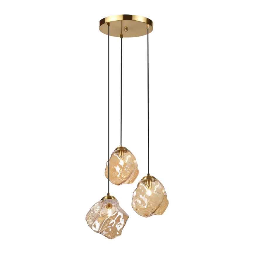 Lustr na lanku CRISTAL 3xE14/15W/230V mosaz/kouřová béžová