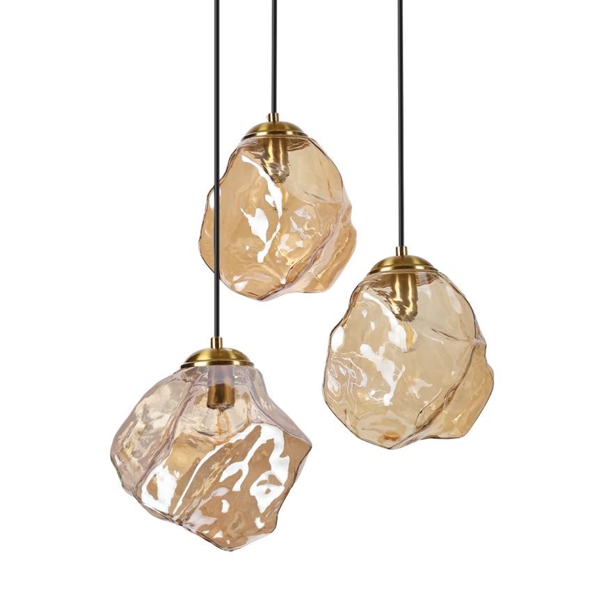 Lustr na lanku CRISTAL 3xE14/15W/230V mosaz/kouřová béžová
