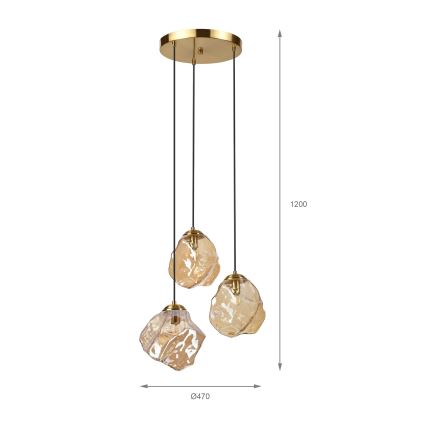 Lustr na lanku CRISTAL 3xE14/15W/230V mosaz/kouřová béžová