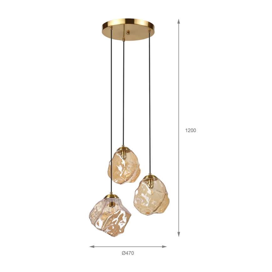 Lustr na lanku CRISTAL 3xE14/15W/230V mosaz/kouřová béžová