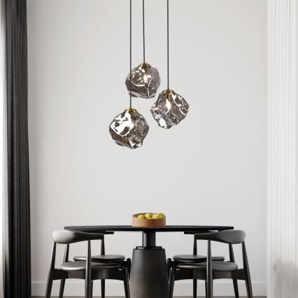Lustr na lanku CRISTAL 3xE14/15W/230V mosaz/kouřová černá