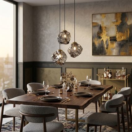 Lustr na lanku CRISTAL 3xE14/15W/230V mosaz/kouřová černá