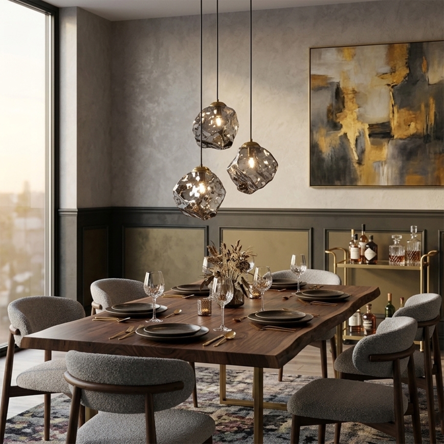 Lustr na lanku CRISTAL 3xE14/15W/230V mosaz/kouřová černá