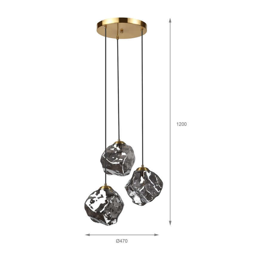 Lustr na lanku CRISTAL 3xE14/15W/230V mosaz/kouřová černá