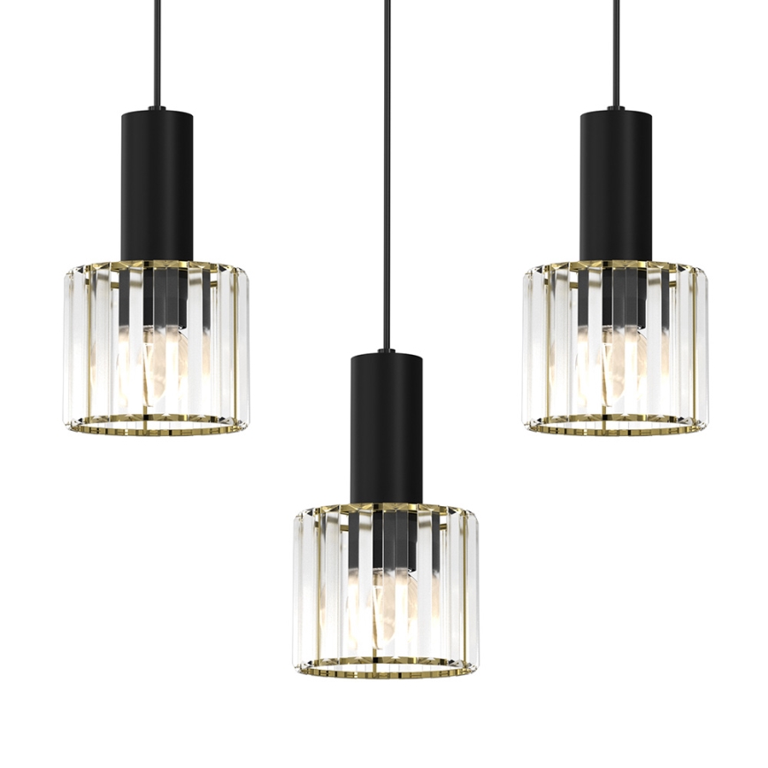 Lustr na lanku CRISTAL 3xE27/60W/230V černá