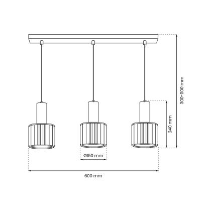 Lustr na lanku CRISTAL 3xE27/60W/230V černá