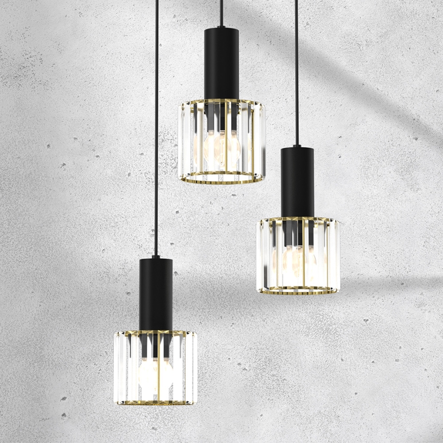 Lustr na lanku CRISTAL 3xE27/60W/230V černá