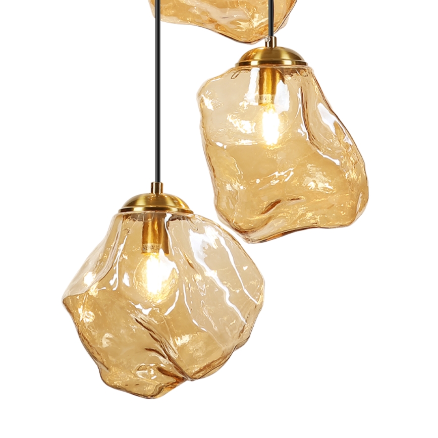 Lustr na lanku CRISTAL 5xE14/15W/230V mosaz/kouřová béžová