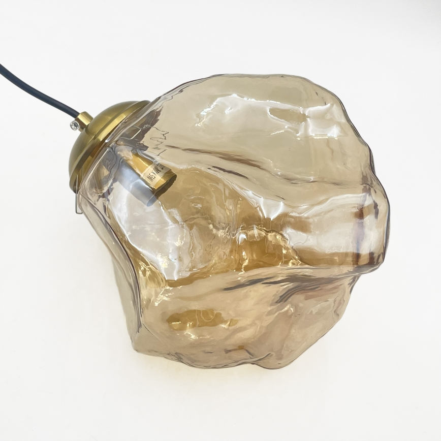 Lustr na lanku CRISTAL 5xE14/15W/230V mosaz/kouřová béžová