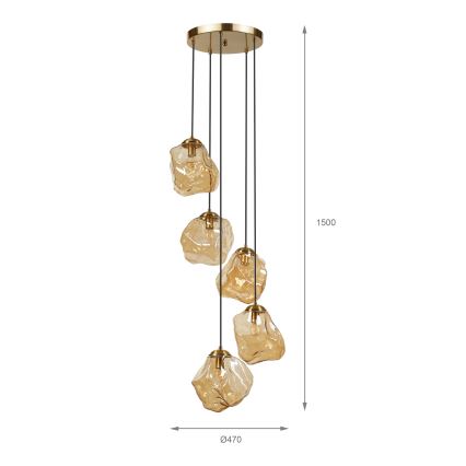 Lustr na lanku CRISTAL 5xE14/15W/230V mosaz/kouřová béžová