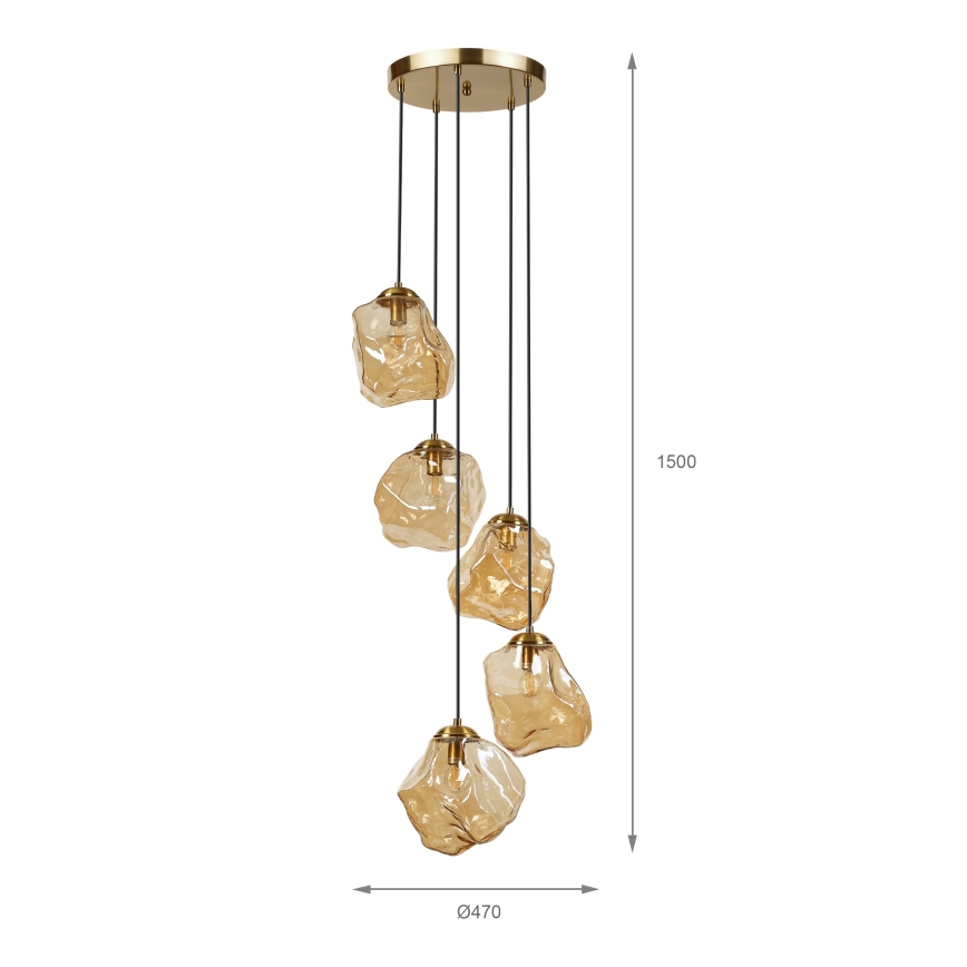 Lustr na lanku CRISTAL 5xE14/15W/230V mosaz/kouřová béžová