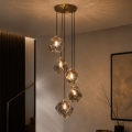 Lustr na lanku CRISTAL 5xE14/15W/230V mosaz/kouřová černá