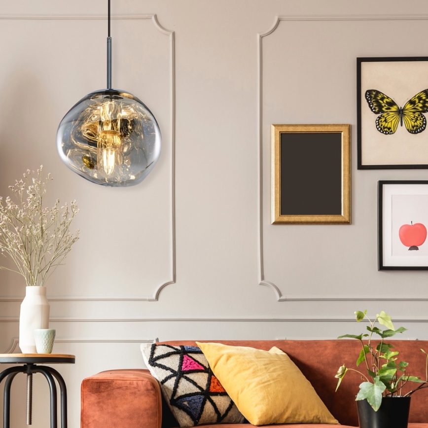 Lustr na lanku CRUMPLED 1xE27/24W/230V pr. 18 cm kouřová