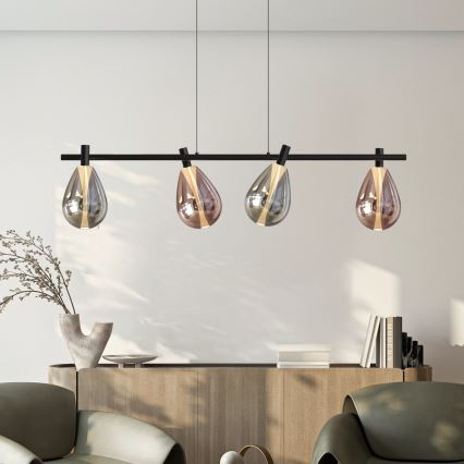 Lustr na lanku DENSO 4xG9/5W/230V černý chrom/měděná