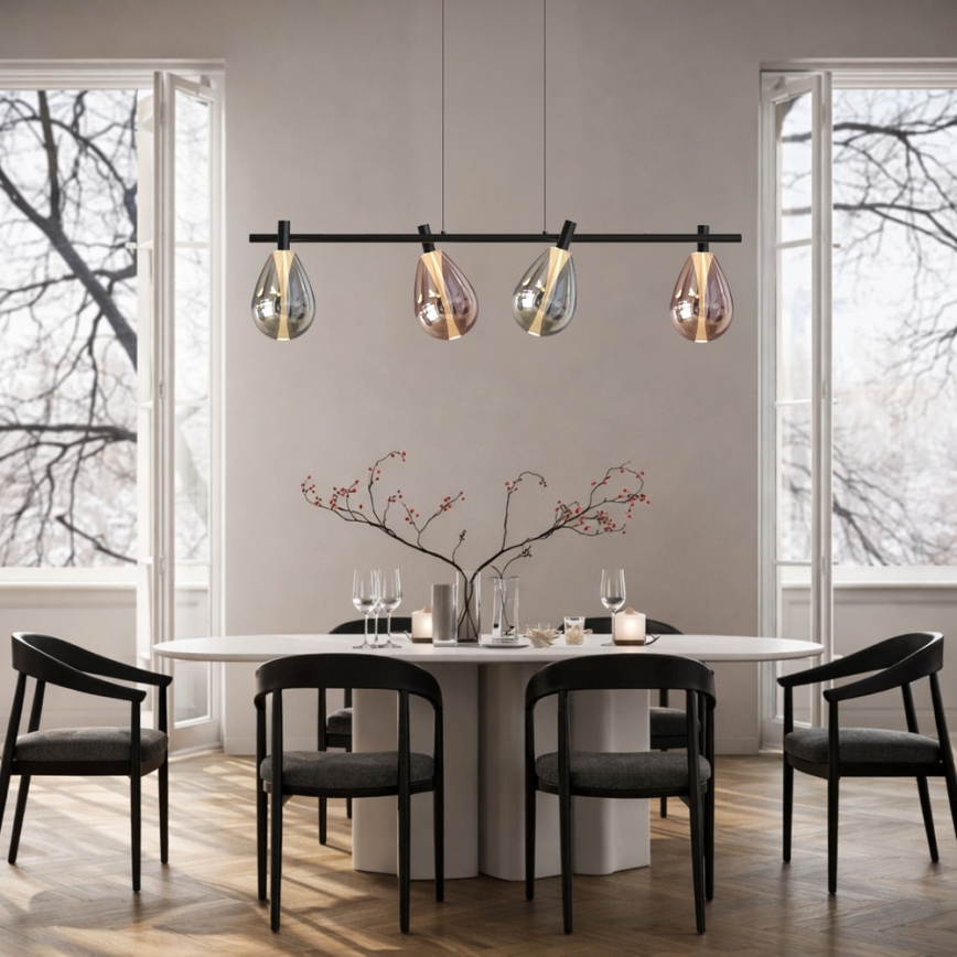 Lustr na lanku DENSO 4xG9/5W/230V černý chrom/měděná