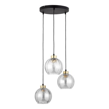Lustr na lanku DEVI 3xE27/15W/230V černá/čirá