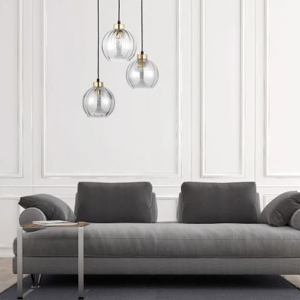 Lustr na lanku DEVI 3xE27/15W/230V černá/čirá
