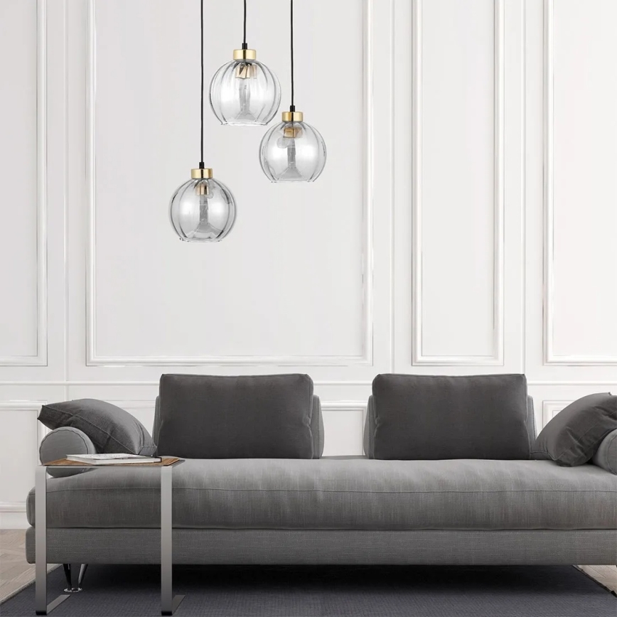 Lustr na lanku DEVI 3xE27/15W/230V černá/čirá