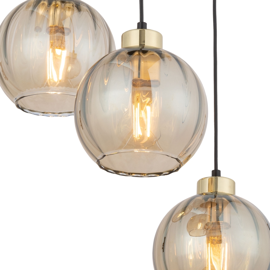 Lustr na lanku DEVI 3xE27/15W/230V černá/kouřová béžová