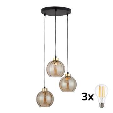 Lustr na lanku DEVI 3xE27/15W/230V černá/kouřová béžová
