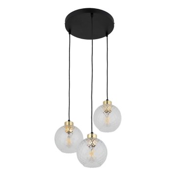 Lustr na lanku DEVON 3xE27/15W/230V černá/čirá