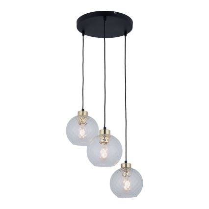 Lustr na lanku DEVON 3xE27/15W/230V černá/čirá