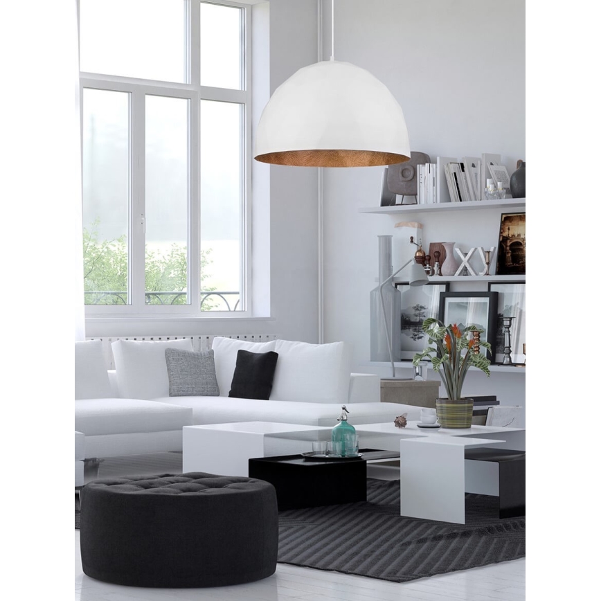 Lustr na lanku DIAMENT 1xE27/60W/230V pr. 35 cm bílá/měděná