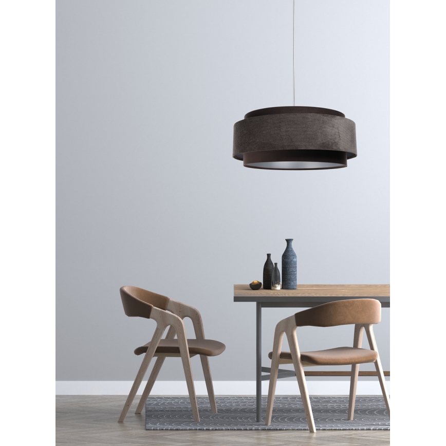 Lustr na lanku DOBLO 1xE27/60W/230V pr. 60 cm hnědá/stříbrná