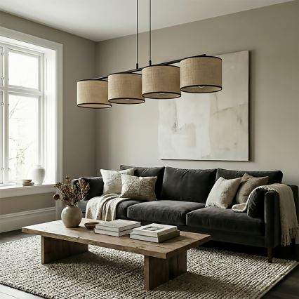 Lustr na lanku ECO 4xE27/15W/230V béžová/ratan