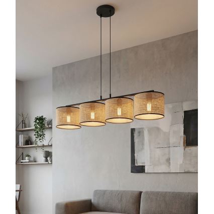 Lustr na lanku ECO 4xE27/15W/230V béžová/ratan