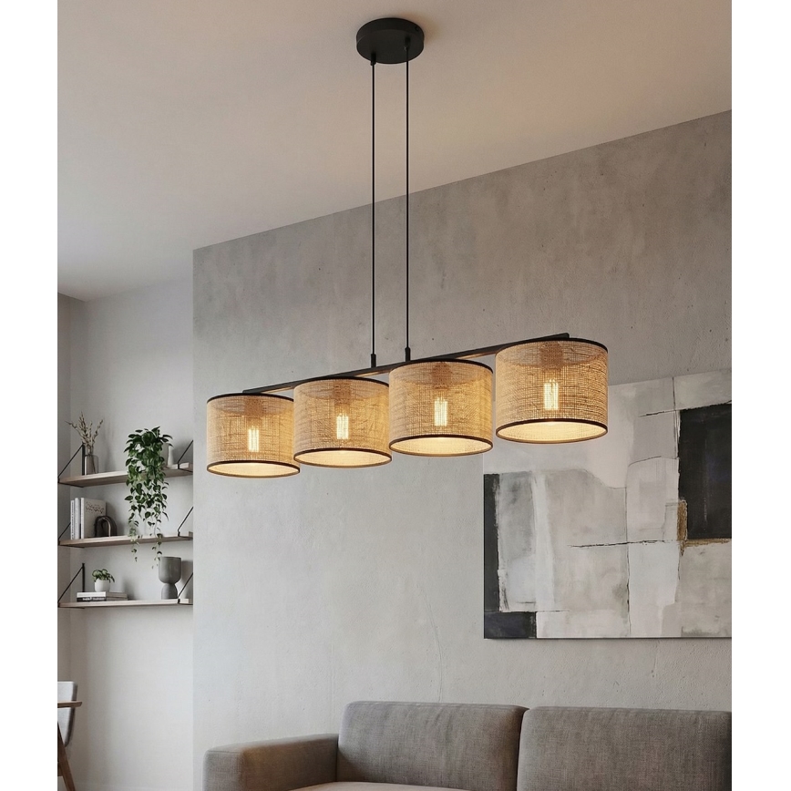 Lustr na lanku ECO 4xE27/15W/230V béžová/ratan