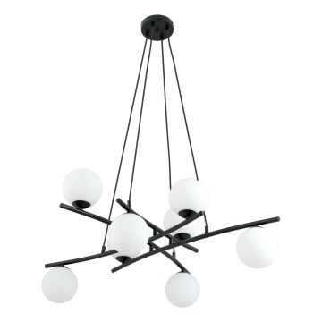 Lustr na lanku ESSA 8xE14/10W/230V černá/bílá