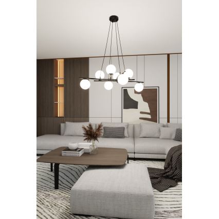 Lustr na lanku ESSA 8xE14/10W/230V černá/bílá