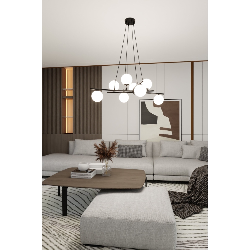 Lustr na lanku ESSA 8xE14/10W/230V černá/bílá