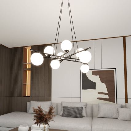 Lustr na lanku ESSA 8xE14/10W/230V černá/bílá