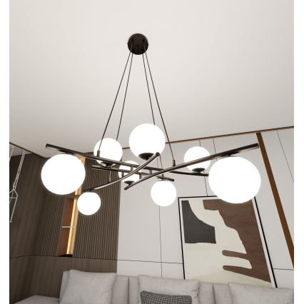 Lustr na lanku ESSA 8xE14/10W/230V černá/bílá
