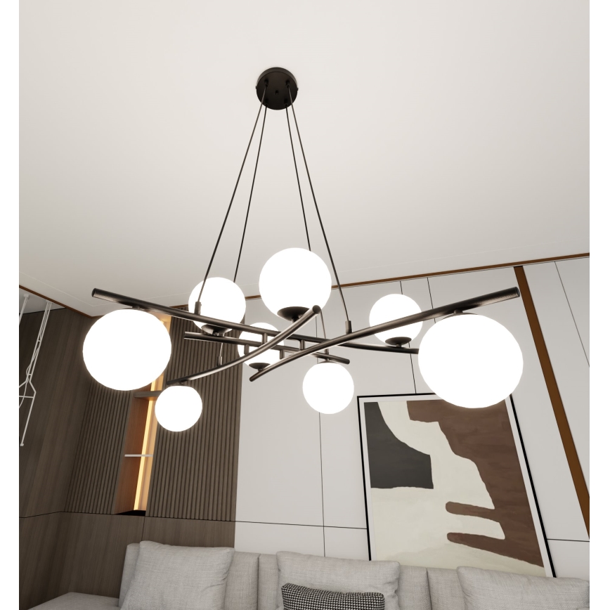 Lustr na lanku ESSA 8xE14/10W/230V černá/bílá