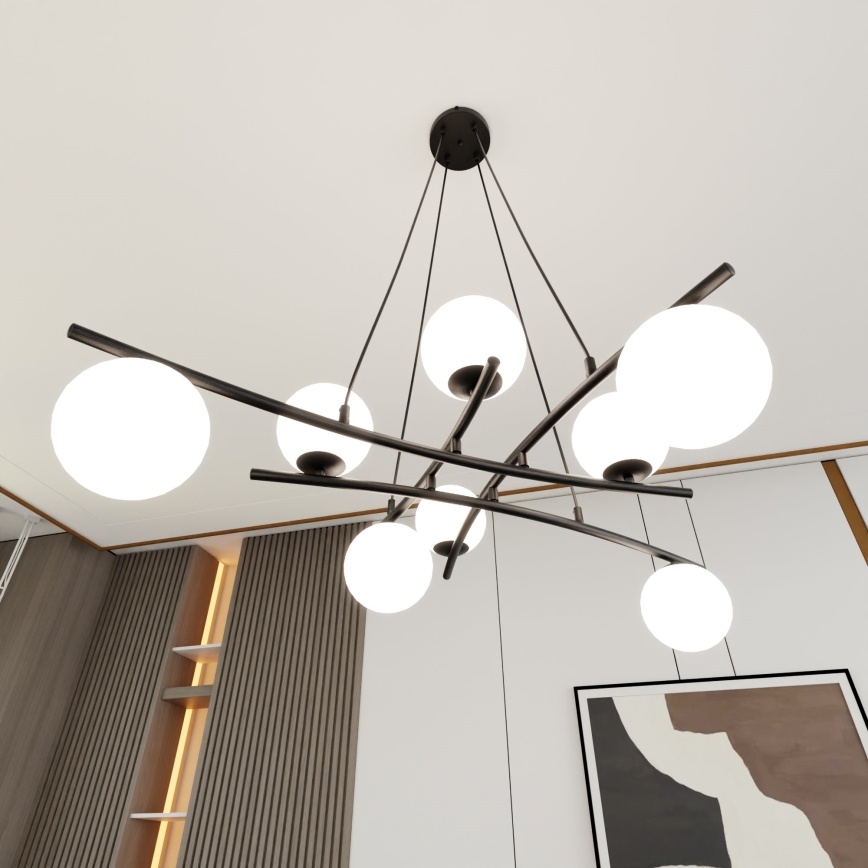Lustr na lanku ESSA 8xE14/10W/230V černá/bílá
