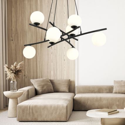 Lustr na lanku ESSA 8xE14/10W/230V černá/bílá