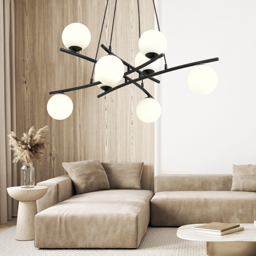 Lustr na lanku ESSA 8xE14/10W/230V černá/bílá