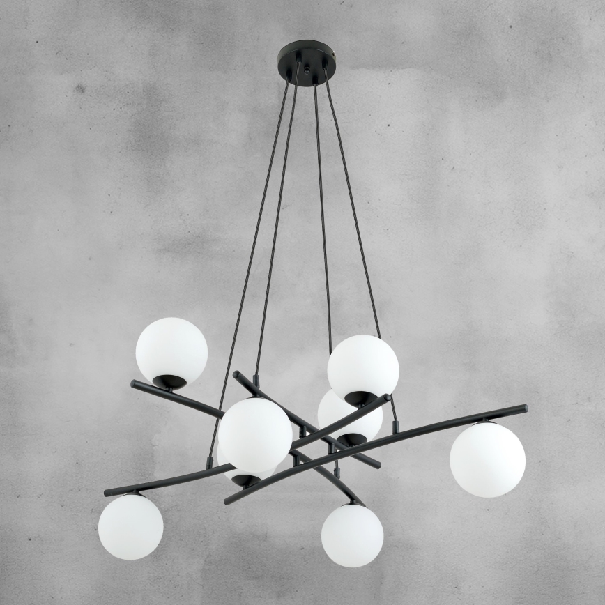 Lustr na lanku ESSA 8xE14/10W/230V černá/bílá