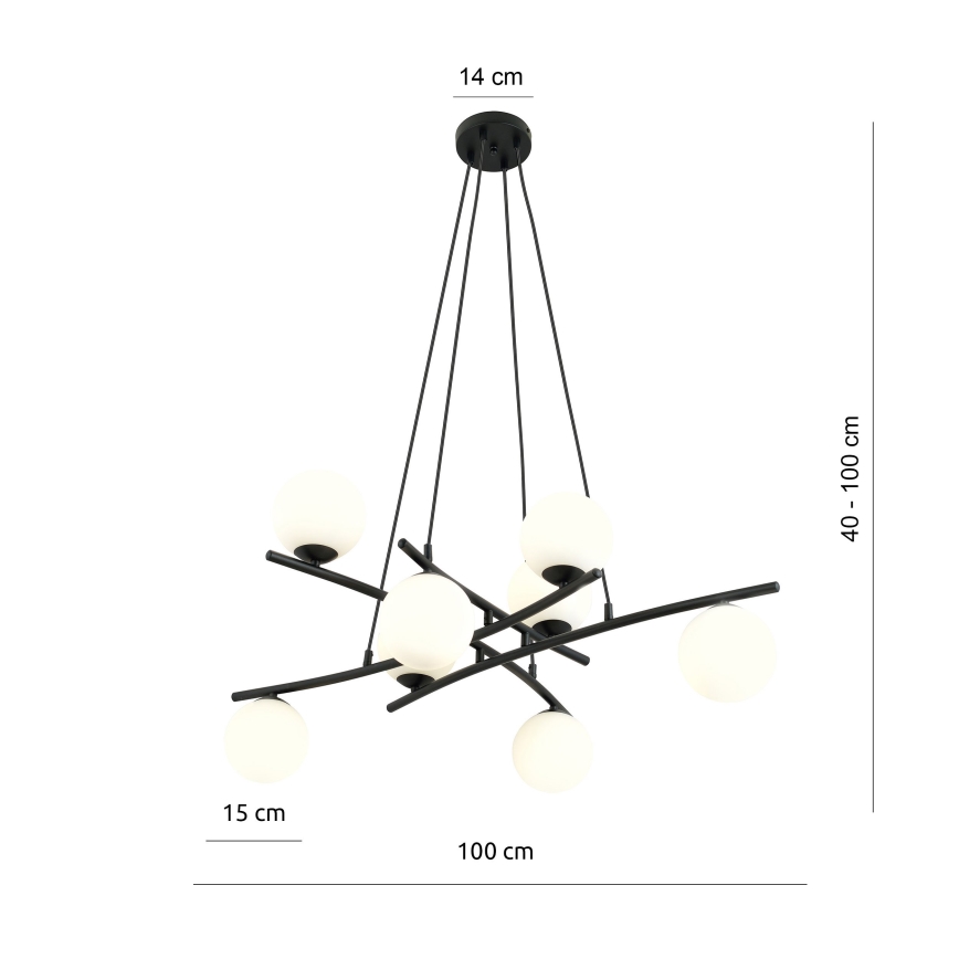 Lustr na lanku ESSA 8xE14/10W/230V černá/bílá